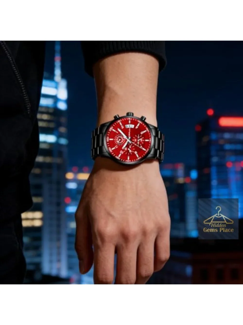 Men's Stainless Steel Chronograph Watch, Waterproof Analog Quartz, Date Display